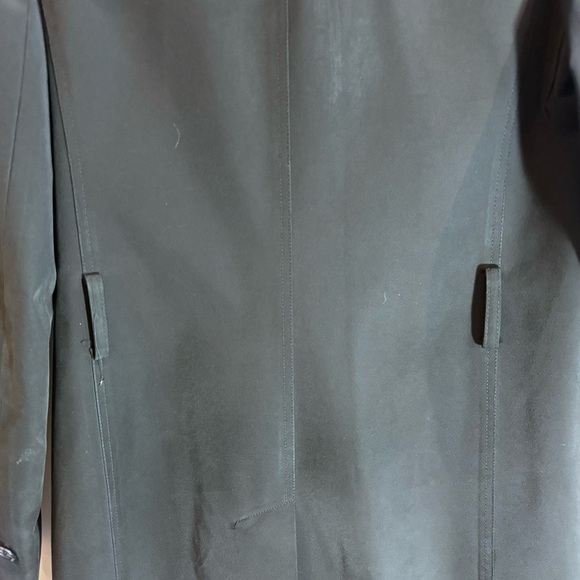 THEORY Sz M Canvas Pointy Lapel Double Breasted Lined Pockets Trench Coat Jacket - Picture 9 of 12